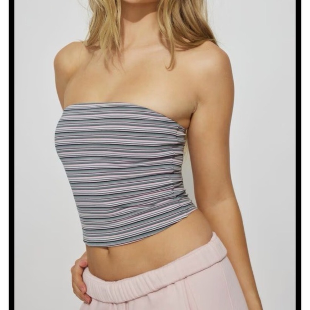 Garage Tasia Tube Top Green/Pink Striped XS 90s Y2K